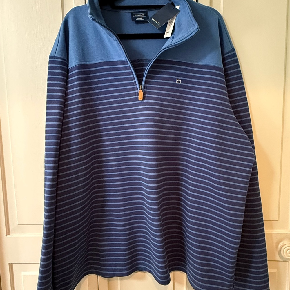 Crown & Ivy Blue Striped Zip Up Sweater